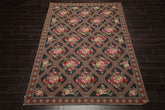 6x9 Green, Brown, Ivory Color Hand Woven Aubusson Needlepoint Wool Traditional Oriental Rug